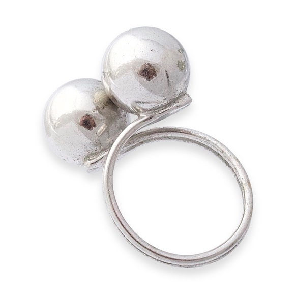 Vintage Beau Sterling Silver Double Ball Bypass Ring Size 6 - Picture 4 of 6